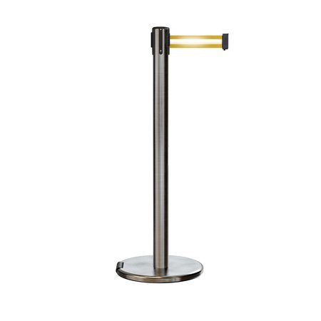 MONTOUR LINE Retractable Belt Rolling Stanchion, 2.5ft Sat.Steel Post  9ft. Y Ref. ME630-SS-YRH-90